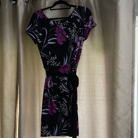 White House Black Market Black and Purple Floral Mini Dress. Reversable - Picture 1 of 2